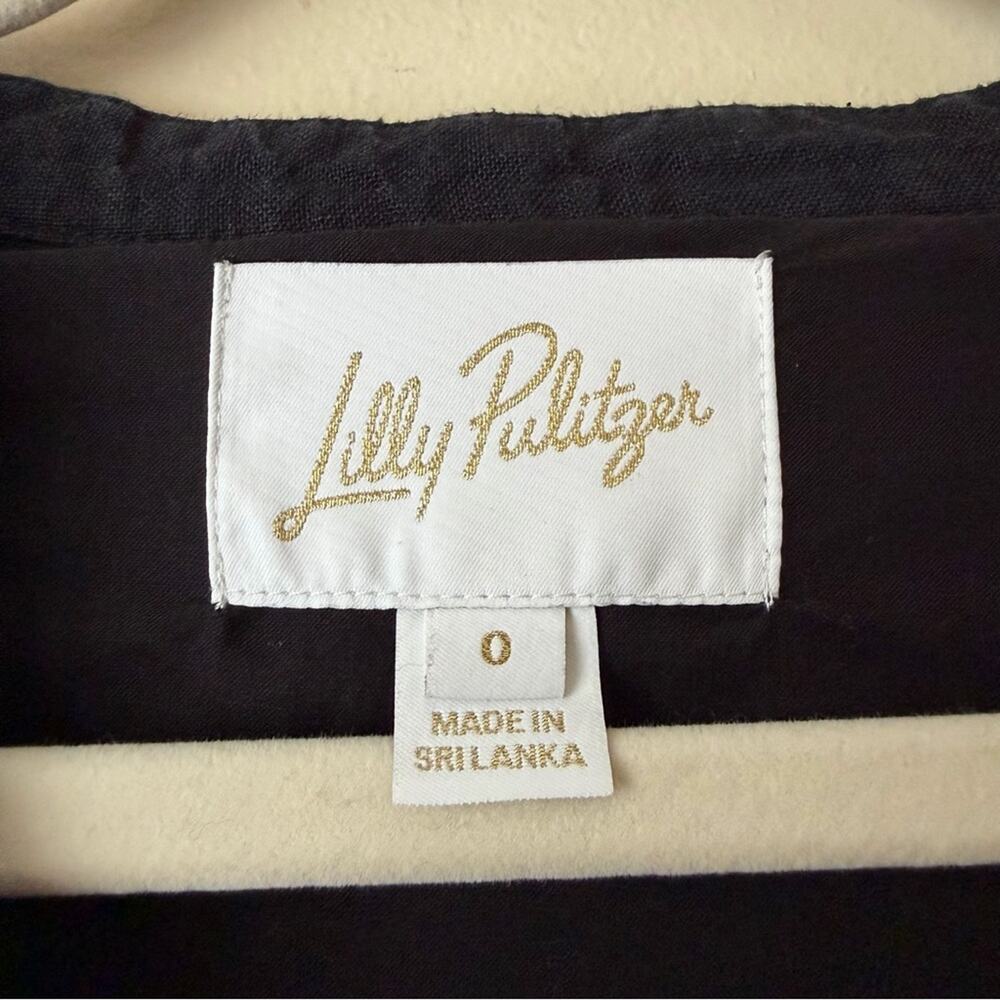 Lilly Pulitzer | Mialeigh Linen Mini Dress Elbow Puff Sleeves Relaxed Black SZ 0 - Picture 8 of 9